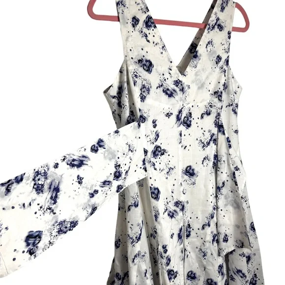 Rebecca Taylor NWOT Blue Floral & White  fit & flare full skirt floral dress SZ4 - Picture 3 of 10